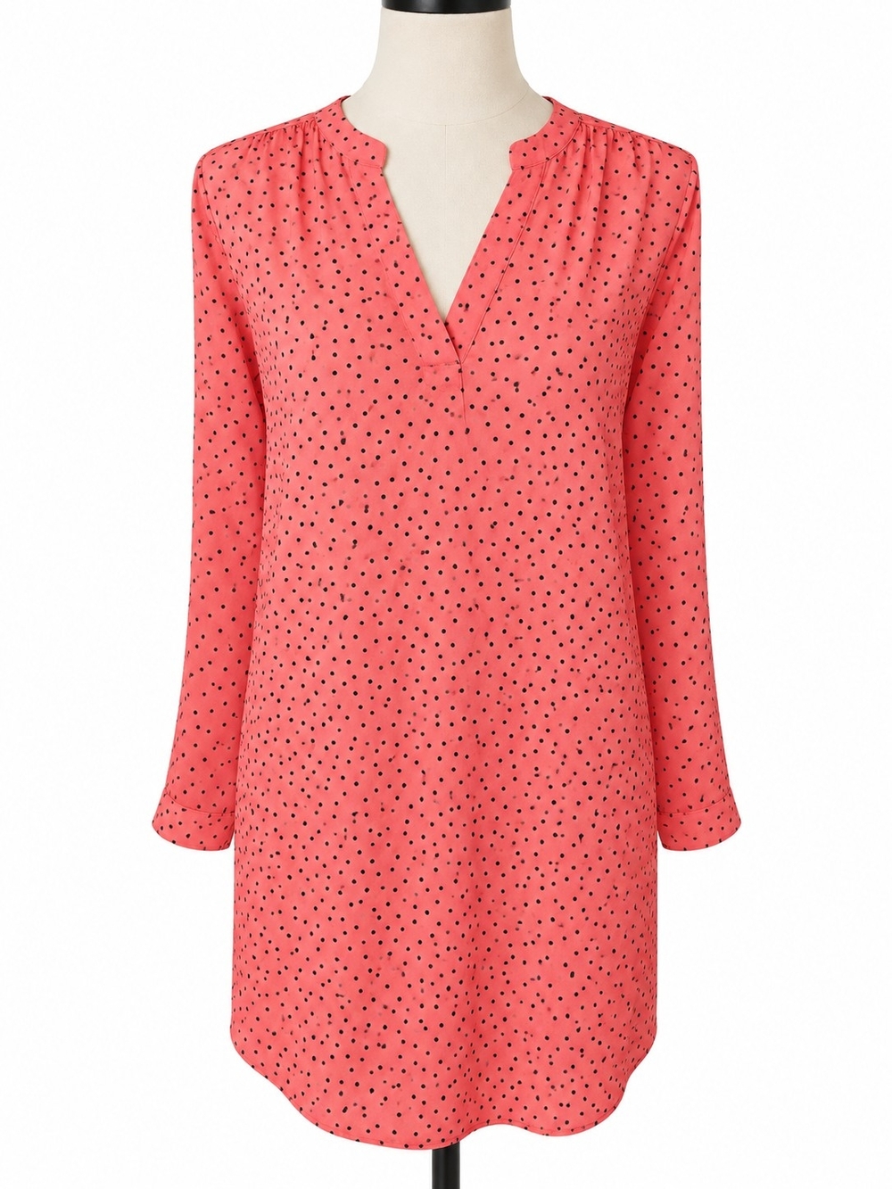 Worthington Woman 2X Coral Black Polka Dot Long Sleeve Tunic Dress